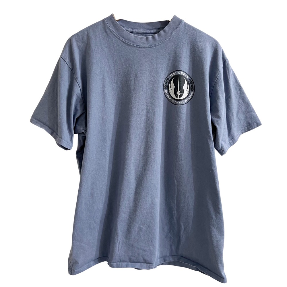 Star Wars Jedi Order Graphic T-Shirt Blue Mens Large Faded Yoda Sci-Fi Tee